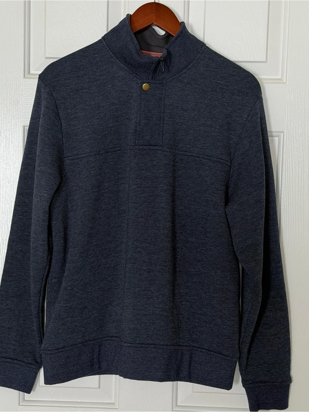 Orvis Men’s Medium Fleece Lined Pullover Sweatshirt Blue Snap Neck Casual